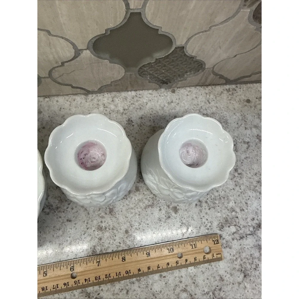 Vintage AK Kaiser Porcelain White‎ Bisque Floral Set 2 Candle Holders Plus Dish